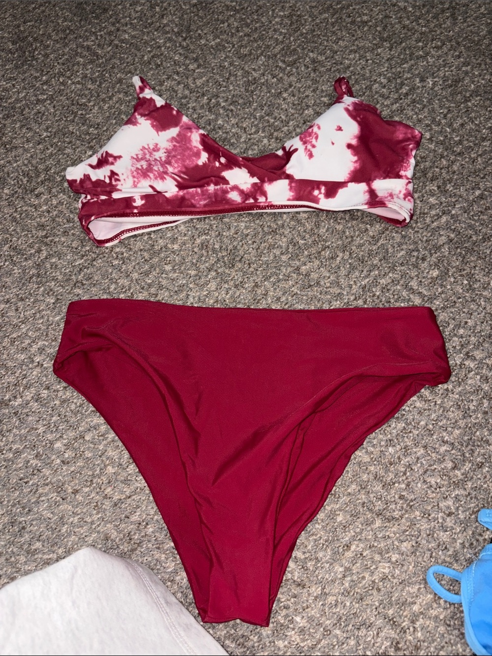 SHEIN Maroon & White Tie-Dye Two-Piece Bikini